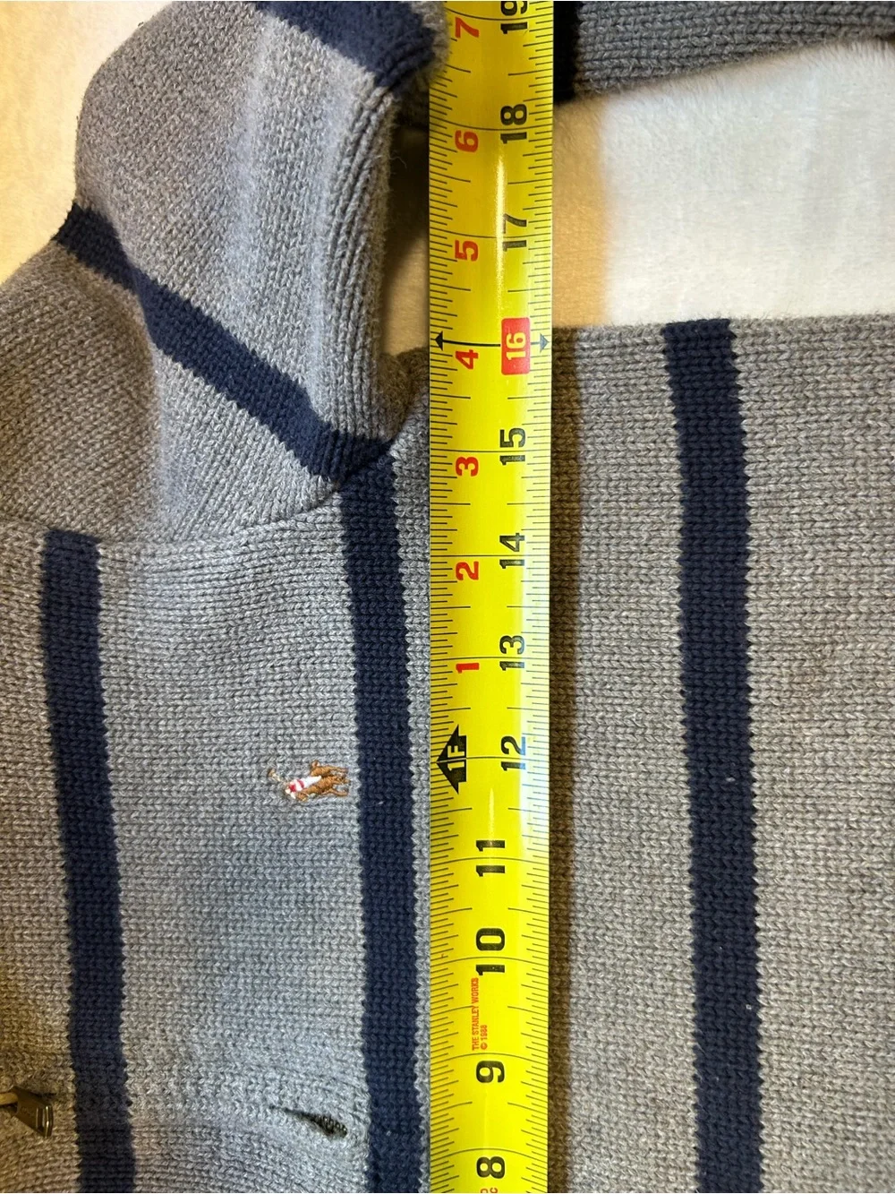 Polo Ralph Lauren Boys L 14-16 Gray Navy Striped Quarter Zip Sweater